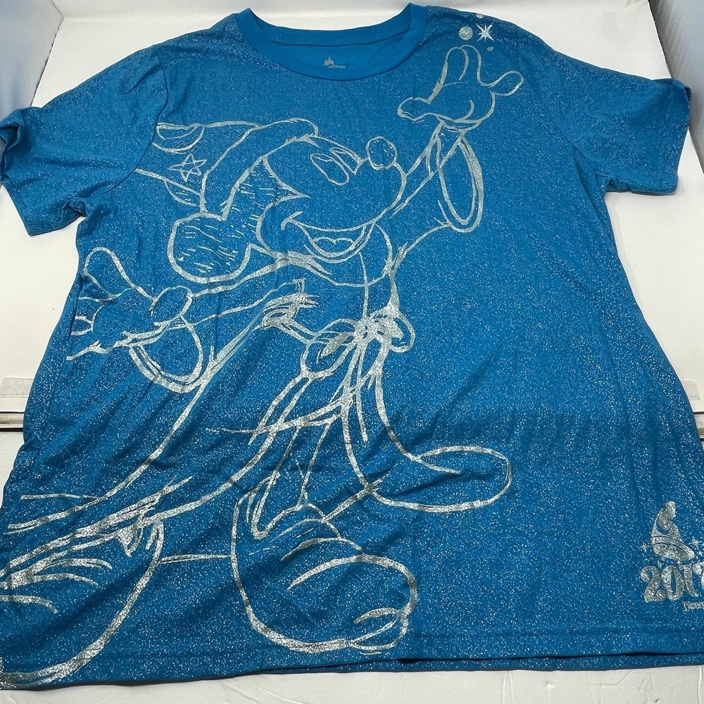 Disney Parks 2017 Disneyland Resort Sorcerer Mickey Blue Glitter T-Shirt Size 1X